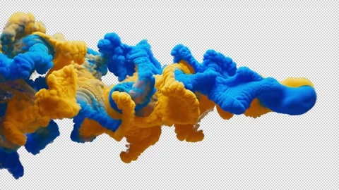 Slow motion 3D animation of yellow and blue thick smoke. With Alpha Channel. Stock Footage 283267547
