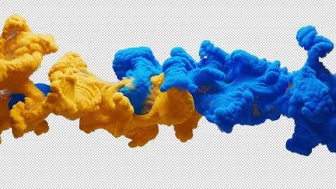 Slow motion 3D animation of yellow and blue thick smoke. With Alpha Channel. Stock Footage 285168627
