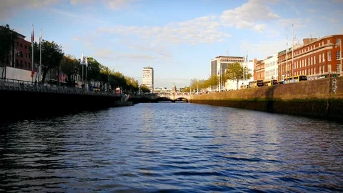 Slow Motion 4K Drone Flying Backwards Under Ha’penny Bridge Dublin City Stock Footage 111867744