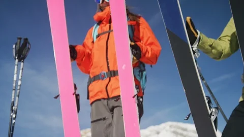 Slow Motion 4K: Dropping Ski on snow Freeride Stock Footage 101019070