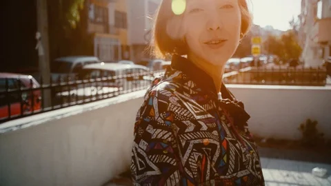 Slow Motion 4K Red haired attractive, Caucasian beautiful young woman portrait.  Stock Footage 101291821