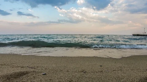 Slow Motion 4K video of Beach with dramatic sky Stock Footage 90793077