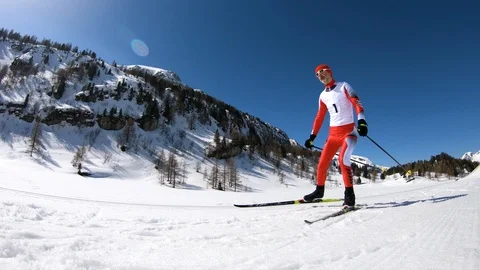 Slow motion 4k video cross country skier Stock Footage 88476716