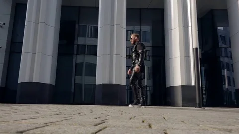 Slow motion. 500 frames a second. Sporty young male with a beard in the clothes 스톡 동영상 79071693