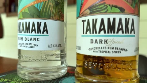 Slow motion of 6 classic cocktail base takamaka rum for tasting at the Stock Footage 327424300