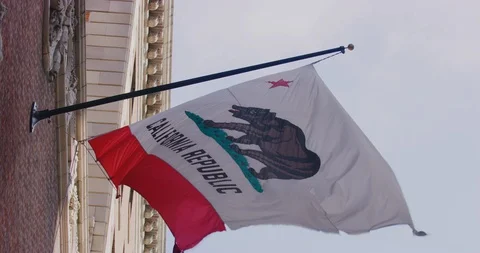 Slow Motion 60 fps Shot Of A California Republic Flag in Los Angeles, California Stock Footage 127703963