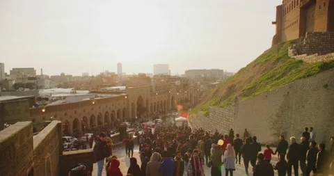 Slow Motion 60 fps Shot of Everyday Life at the Citadel in Erbil, Iraq Stock Footage 149526151