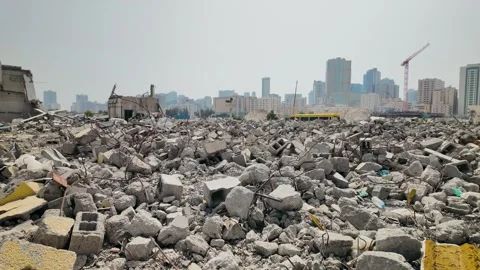 Slow motion of an abandoned old area far away from the modern cityscape in the Stock Footage 335947380