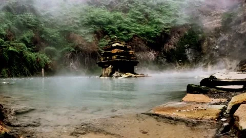 Slow motion active crater with bursts of hot steam and hot water Stock Footage 307420340