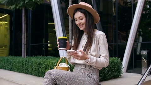 Slow motion of adorable romantic young lady in modish hat and stylish clothes Stock Footage 120188600