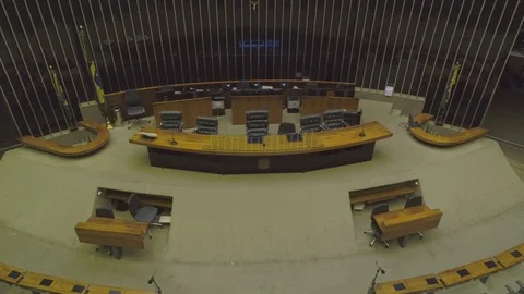 Slow motion aerial shot pulling back to reveal the Lower House of the Chamber of Vídeos de archivo 126108227