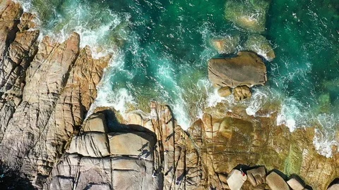 SLOW MOTION : Aerial top view of ocean waves Stock-Footage 125682013