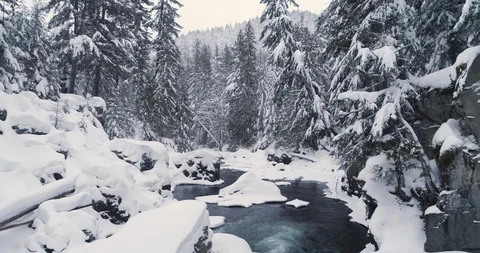 Slow Motion Aerial View Of River In Winter Stock Footage 124232888