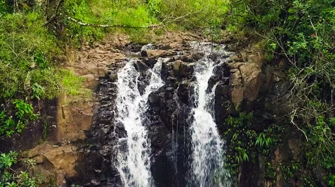 Slow Motion Aerial View of Tropical Jungle Waterfall Stock Footage 56878583