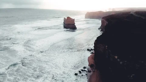 Slow motion aerial view of Twelve Apostles from drone, Australia Stock Footage 340404354