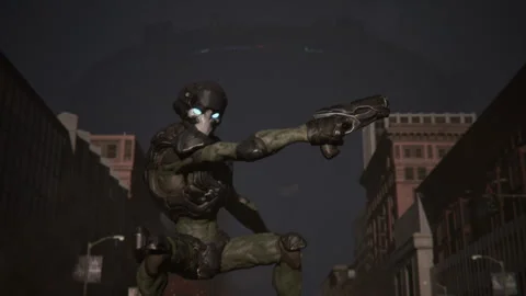 Slow motion of the alien killing people in the city Stock Footage 288971481