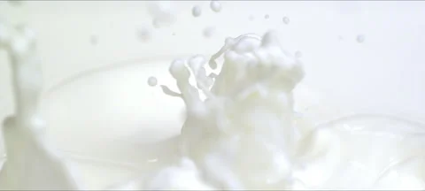 Slow motion almonds falling into milk. Milky splash. Commercial shot Stock Footage 323439411