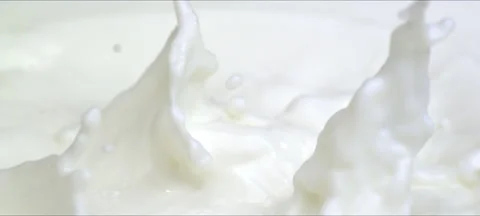 Slow motion almonds falling into milk. Milky splash. Commercial shot Stock Footage 323439826