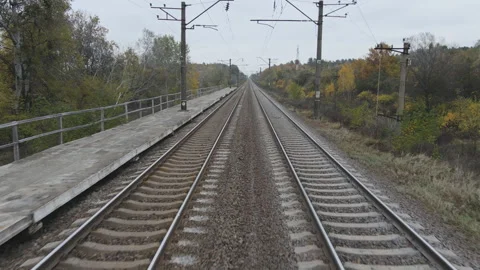 Slow motion along the railway Stock Footage 142942452