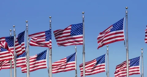 Slow Motion American Flags at Washington Monument  	 Stock Footage 78886331