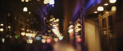 Slow Motion Anamorphic Tilt-Up with Special FX Filter on Downtown LA Lights Stock Footage 300309940
