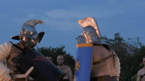 Slow motion - Ancient Rome Gladiators fighting Stock Footage 91180784
