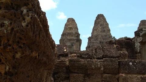 Slow motion ancient temple East Mebon, dedicated to Hindu god Shiva. Angkor-Dan Stock Footage 119057987