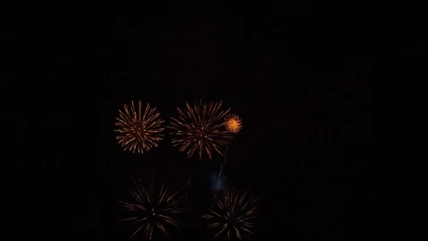Slow-motion and close-up of real fireworks in the night sky background. Video stock 126254286