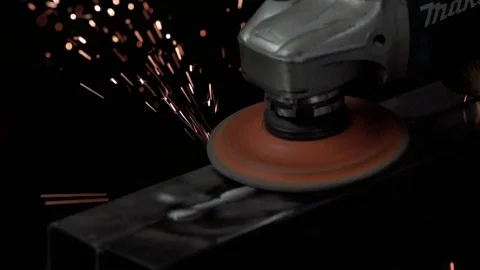 Slow Motion Angle Grinder in Action Stock Footage 73153019