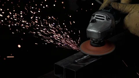 Slow Motion Angle Grinder in Action Stock Footage 73153060