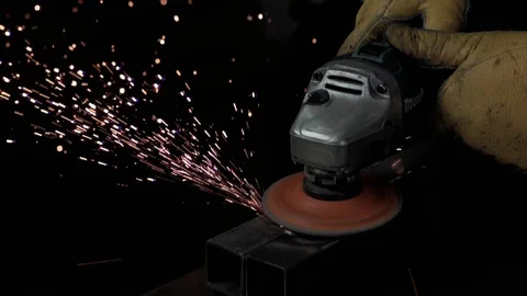 Slow Motion Angle Grinder in Action Stock Footage 73153071