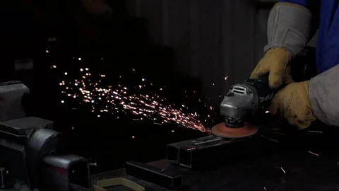 Slow Motion Angle Grinder in Action Stock Footage 73153088