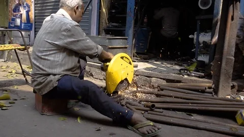 Slow Motion Angle Grinder Stock Footage 90129993