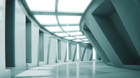 Slow Motion Animation of Sunlight in Curved Concrete Hallway Stock Footage 309609065