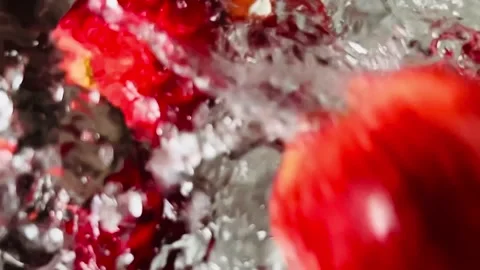 Slow motion apple splash, widescreen footage Stock Footage 337727469