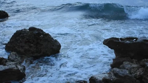 Slow motion of approaching waves. Early in the morning the sea is rough Stock Footage 145495741