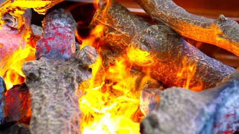 Slow motion artificial fire Imitation for Fireplace Stock Footage 129009965
