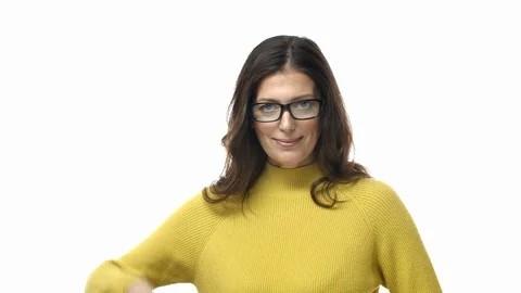 Slow-motion assertive and confident, enthusiastic caucasian middle-aged woman in Stock Footage 123007611