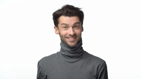 Slow-motion assertive, confident happy young man with bristle, showing Stock Footage 122261577