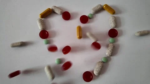 Slow Motion Assorted Pills Falling on White Background – Close-Up Healthcare 動画素材 339131224
