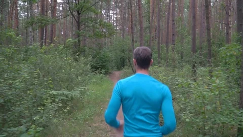 Slow motion athlete running in forest, back view Stock Footage 117066113