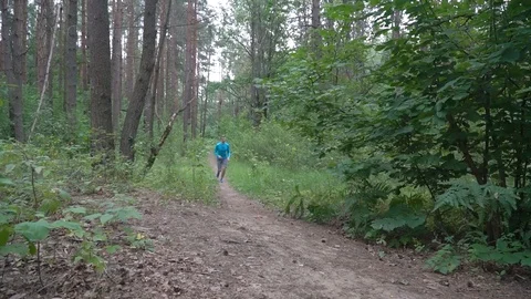 Slow motion athlete running in forest Stock Footage 117066265