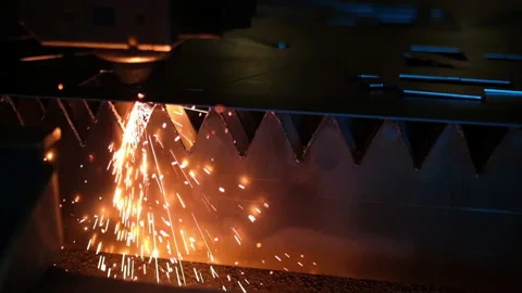Slow motion automatic cnc laser cutting machine working with sheet metal Stock Footage 153657068