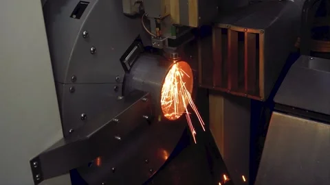 Slow motion: automatic cnc laser cutting machine working with metal square pipe Stock Footage 258155334