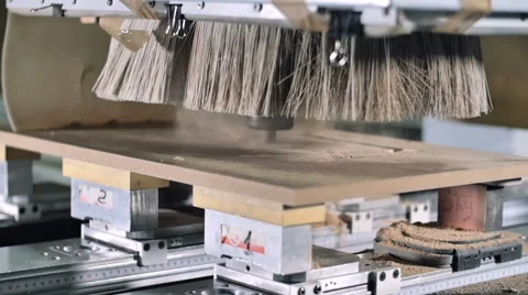 Slow motion automatic milling cutting wood machine. drill bit mill grooves Stock Footage 61524645