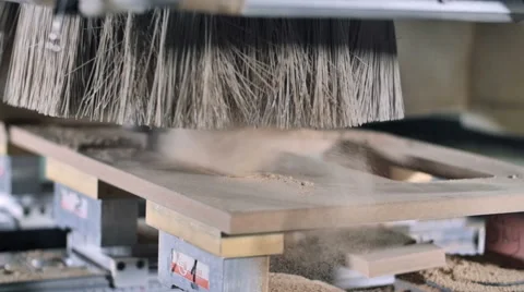 Slow motion automatic milling cutting wood machine. drill bit mill grooves Stock Footage 61524907