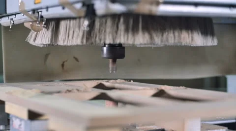 Slow motion automatic milling cutting wood machine. drill bit mill grooves Stock-Footage 61524982