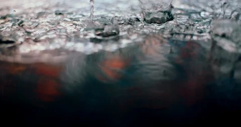 Slow motion of autumn raindrops falling into puddle at night Stock Footage 127317028