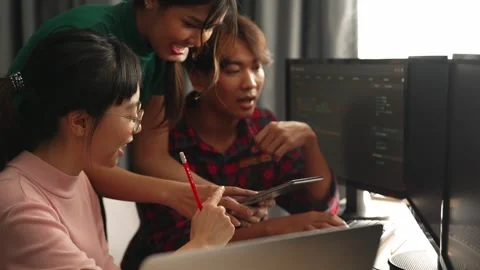 Slow motion back end software developer engineer writing code. Burgeoning Stock Footage 262331479