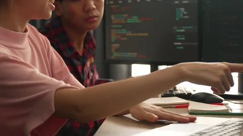 Slow motion back end software developer engineer writing code. Burgeoning Stock Footage 262535328